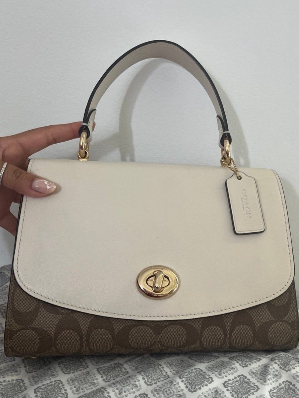 Coach Two-Tone Satchel in Chalk and Brown Signature Canvas